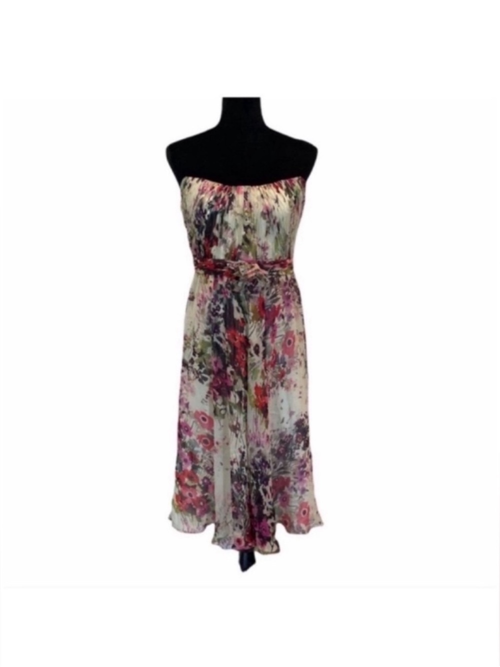 Theia NWOT silk floral whimsical strapless feminine formal party dress size 8